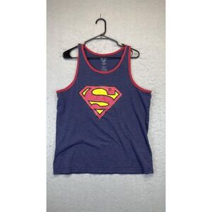 Superman Shirt Mens Large Blue Red Trim Tank Top DC‎ Comics S Shield Graphic